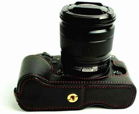 XT1 Case, BolinUS Handmade Genuine Real Leather Half Camera Case Bag Cover for Fujifilm Fuji X-T1 XT1 Opening Version + Hand Strap -Black in Saudi Arabia