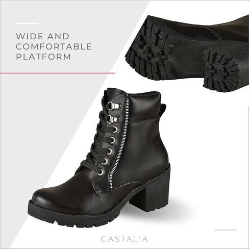 حذاء نسائي من CASTALIA Essentials برباط علوي مريح ومريح، منصة واسعة. بوت عصري للنساء بنعال أحذية أنيقة وواسعة ومريحة. نعل غير قابل للانزلاق، كعب 2 بوصة. in Saudi Arabia