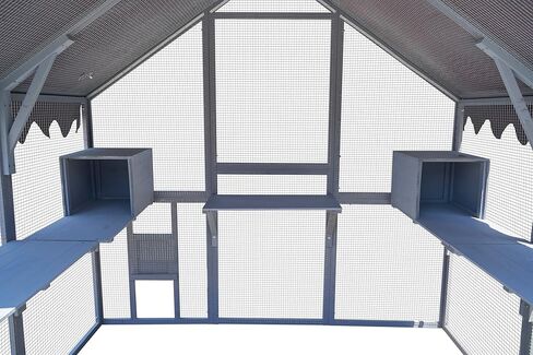 68 Inch Wooden Catio Outdoor Cat Enclosure w/Napping Houses, Luxury Kitty-House with Jumping Platforms & Weatherproof Asphalt Roof, Walk-in Kitty Kennel Condo Shelter in Saudi Arabia
