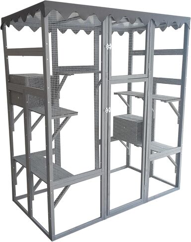 68 Inch Wooden Catio Outdoor Cat Enclosure w/Napping Houses, Luxury Kitty-House with Jumping Platforms & Weatherproof Asphalt Roof, Walk-in Kitty Kennel Condo Shelter in Saudi Arabia