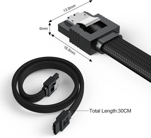 SATA III Cable 2-Pack, SATA III 6.0 Gbps Straight Data Cable with Locking Latch [Nylon Braided] for SATA HDD, SSD, CD Driver, CD Writer (12 inch,Black) in Saudi Arabia