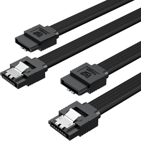 كابل SATA III مكون من قطعتين، كابل بيانات مستقيم SATA III بسرعة 6.0 جيجابت في الثانية مع مزلاج قفل [مضفر من النايلون] لمحرك أقراص SATA HDD وSSD ومحرك الأقراص المضغوطة وكاتب الأقراص المضغوطة (12 بوصة، أسود) in Kuwait