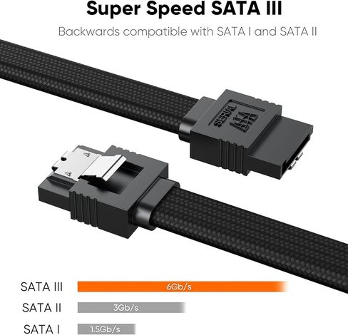 كابل SATA III مكون من قطعتين، كابل بيانات مستقيم SATA III بسرعة 6.0 جيجابت في الثانية مع مزلاج قفل [مضفر من النايلون] لمحرك أقراص SATA HDD وSSD ومحرك الأقراص المضغوطة وكاتب الأقراص المضغوطة (12 بوصة، أسود) in Kuwait