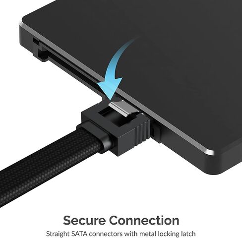 كابل SATA III مكون من قطعتين، كابل بيانات مستقيم SATA III بسرعة 6.0 جيجابت في الثانية مع مزلاج قفل [مضفر من النايلون] لمحرك أقراص SATA HDD وSSD ومحرك الأقراص المضغوطة وكاتب الأقراص المضغوطة (12 بوصة، أسود) in Kuwait