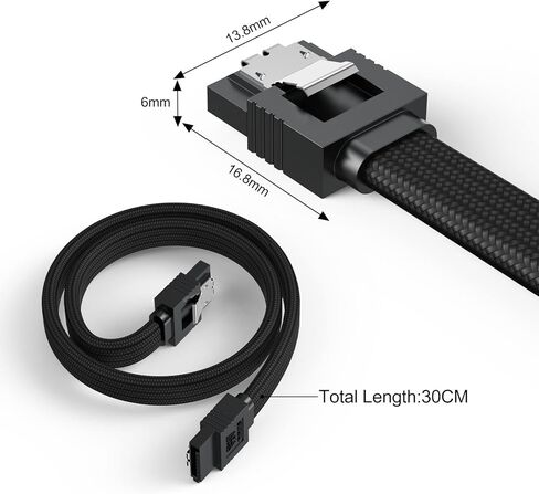 كابل SATA III مكون من قطعتين، كابل بيانات مستقيم SATA III بسرعة 6.0 جيجابت في الثانية مع مزلاج قفل [مضفر من النايلون] لمحرك أقراص SATA HDD وSSD ومحرك الأقراص المضغوطة وكاتب الأقراص المضغوطة (12 بوصة، أسود) in Kuwait