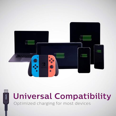 PHILIPS USB-C to USB-A Charging Cable, 6 Ft Cord, USB-If Certified, 15W, for iPad Pro, MacBook Pro, Samsung Galaxy S21/S10/S9/Plus, Google Pixel 5/C/3/2/XL, Black, DLC4106A/37 in Saudi Arabia
