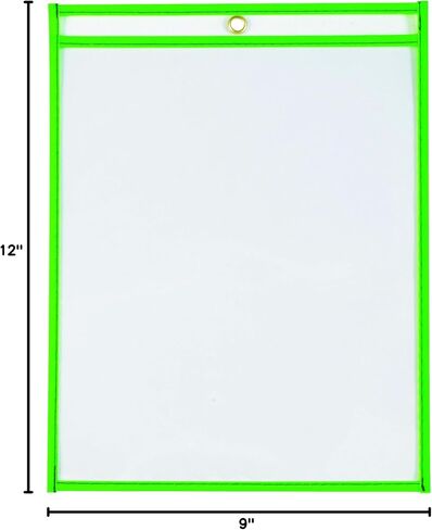 BOX USA Neon Stitched Job Ticket Holders, Top Loading, 9 x 12", Clear with Neon Green Edging, Reusable Vinyl, Dry Erase, Use to Protect/Store Documents in The Office and Warehouse, Case of 15 in Saudi Arabia