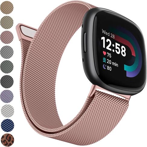 Amzpas Band for Fitbit Versa 4 Bands النساء والرجال، شبكة من الفولاذ المقاوم للصدأ حزام سوار بديل مغناطيسي متوافق مع Fitbit Sense 2 /Versa 4 / Fitbit Versa 3/Sense Smartwatch in Kuwait