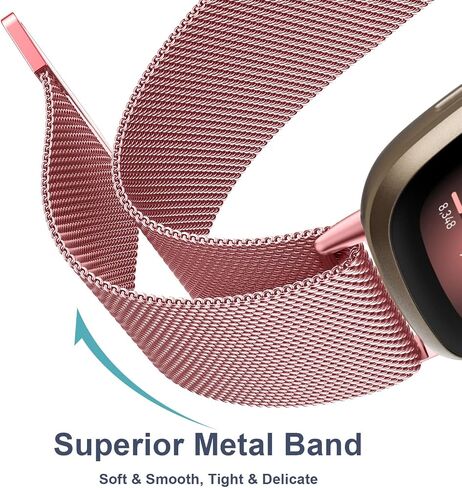 Amzpas Band for Fitbit Versa 4 Bands النساء والرجال، شبكة من الفولاذ المقاوم للصدأ حزام سوار بديل مغناطيسي متوافق مع Fitbit Sense 2 /Versa 4 / Fitbit Versa 3/Sense Smartwatch in Kuwait