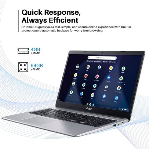 acer 2024 Newest Chromebook 315 Laptop, 15.6" HD Display, Intel Celeron N4020(Up to 2.8GHz), 4GB RAM, 64GB eMMC, Intel UHD Graphics, Long Battery Life, WiFi, Bluetooth, Chrome OS, with Stand in Saudi Arabia