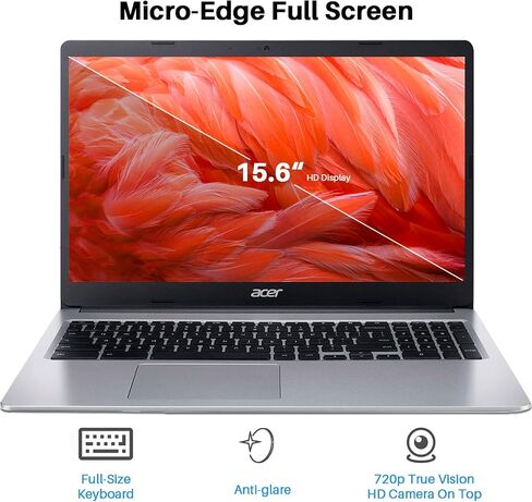 acer 2024 Newest Chromebook 315 Laptop, 15.6" HD Display, Intel Celeron N4020(Up to 2.8GHz), 4GB RAM, 64GB eMMC, Intel UHD Graphics, Long Battery Life, WiFi, Bluetooth, Chrome OS, with Stand in Saudi Arabia
