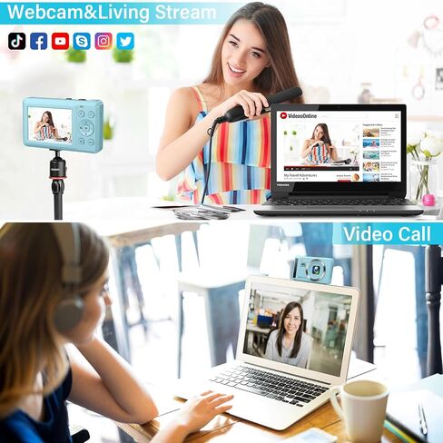 كاميرا رقمية 4K 44 ميجابكسل مع تكبير رقمي 16X للتصوير الفوتوغرافي، كاميرا صغيرة محمولة ذات تركيز تلقائي للأطفال والأولاد والبنات مع بطاقة SD سعة 32 جيجابايت وبطاريتين - أزرق in Saudi Arabia