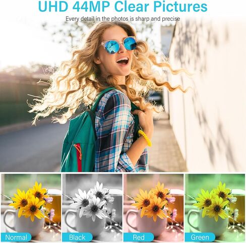 كاميرا رقمية 4K 44 ميجابكسل مع تكبير رقمي 16X للتصوير الفوتوغرافي، كاميرا صغيرة محمولة ذات تركيز تلقائي للأطفال والأولاد والبنات مع بطاقة SD سعة 32 جيجابايت وبطاريتين - أزرق in Saudi Arabia