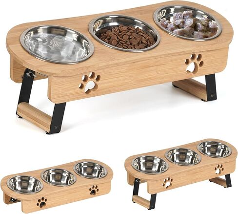 Raised Cat Food Bowl, 2 Height Elevated Cat Bowls for Cats Small Dogs Puppy, Tilted Elevated Dog Bowls, 3 Bowl Cat Feeder Dog Pet Bowl Stand in Saudi Arabia