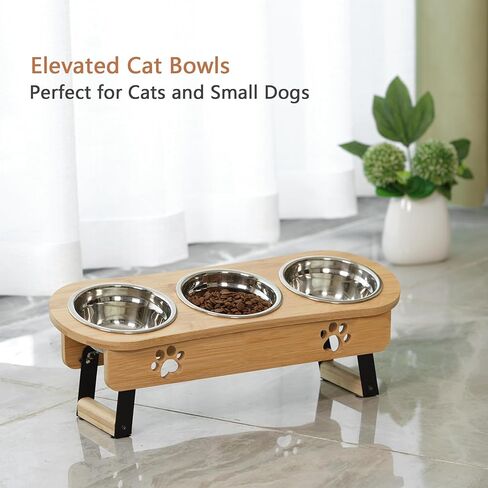Raised Cat Food Bowl, 2 Height Elevated Cat Bowls for Cats Small Dogs Puppy, Tilted Elevated Dog Bowls, 3 Bowl Cat Feeder Dog Pet Bowl Stand in Saudi Arabia