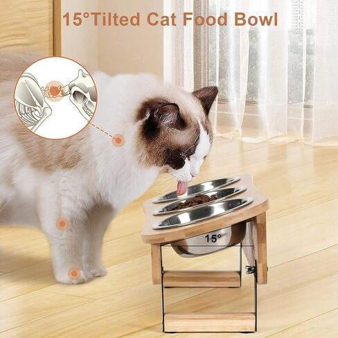 Raised Cat Food Bowl, 2 Height Elevated Cat Bowls for Cats Small Dogs Puppy, Tilted Elevated Dog Bowls, 3 Bowl Cat Feeder Dog Pet Bowl Stand in Saudi Arabia