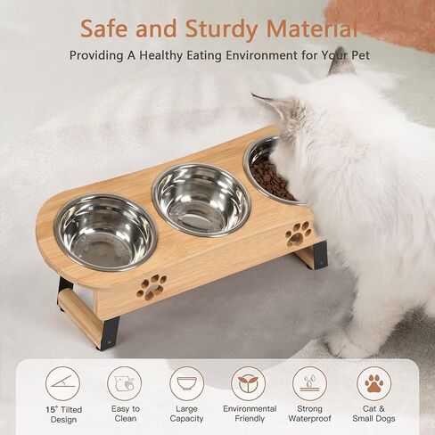 Raised Cat Food Bowl, 2 Height Elevated Cat Bowls for Cats Small Dogs Puppy, Tilted Elevated Dog Bowls, 3 Bowl Cat Feeder Dog Pet Bowl Stand in Saudi Arabia