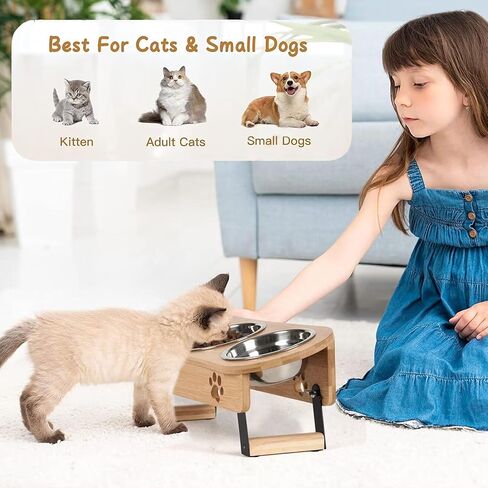 Raised Cat Food Bowl, 2 Height Elevated Cat Bowls for Cats Small Dogs Puppy, Tilted Elevated Dog Bowls, 3 Bowl Cat Feeder Dog Pet Bowl Stand in Saudi Arabia
