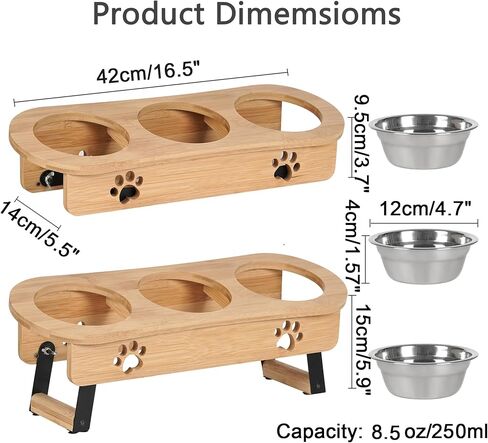 Raised Cat Food Bowl, 2 Height Elevated Cat Bowls for Cats Small Dogs Puppy, Tilted Elevated Dog Bowls, 3 Bowl Cat Feeder Dog Pet Bowl Stand in Saudi Arabia