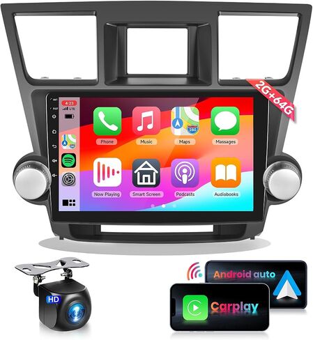 راديو سيارة 2G 64G لسيارة Toyota Highlander 2009-2014 مع CarPlay Android Auto، Podofo 10.1 بوصة HD 2.5D شاشة لمس ستيريو للسيارة يدعم بلوتوث GPS واي فاي HiFi Mirrorlink SWC AHD كاميرا خلفية in Saudi Arabia