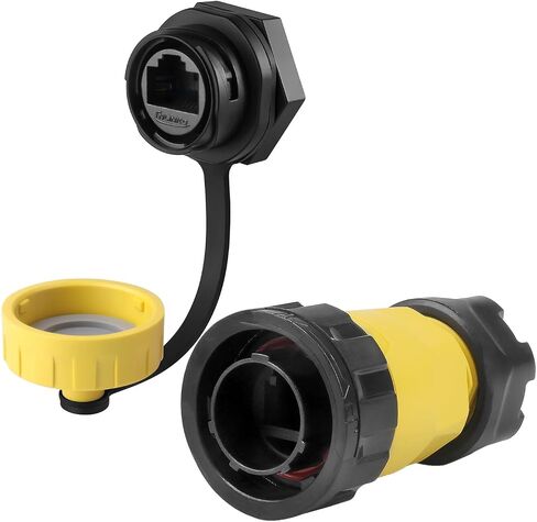 CNLINKO YM-20 RJ45 Waterproof Connector Set, CAT6 Ethernet Connector 8P8C Dual Port Connector, Panel Mount Receptacles Socket, IP68 Waterproof Connector (Black RJ45 4-Hole Set) in Saudi Arabia