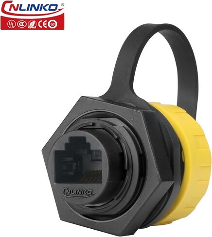 CNLINKO YM-20 RJ45 Waterproof Connector Set, CAT6 Ethernet Connector 8P8C Dual Port Connector, Panel Mount Receptacles Socket, IP68 Waterproof Connector (Black RJ45 4-Hole Set) in Saudi Arabia
