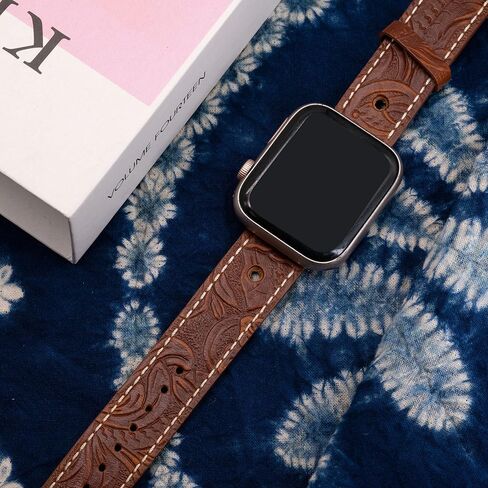 Leather Watch Bands Compatible with Apple Watch 38/40/41mm 42/44/45/49mm Women Genuine Leather Classic Vintage Replacement Strap for Men iWatch Series Ultra/8/7/SE/6/5/4/3/2/1 in Kuwait
