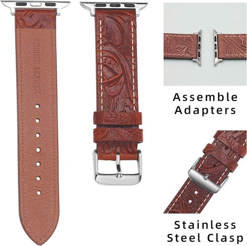 Leather Watch Bands Compatible with Apple Watch 38/40/41mm 42/44/45/49mm Women Genuine Leather Classic Vintage Replacement Strap for Men iWatch Series Ultra/8/7/SE/6/5/4/3/2/1 in Kuwait