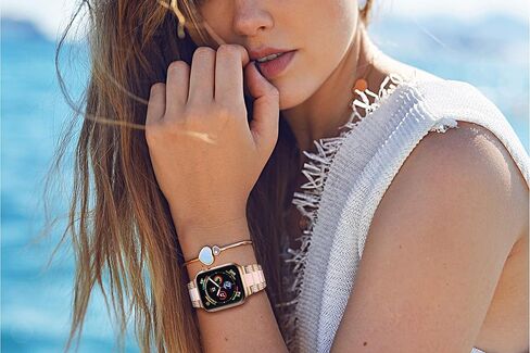 GELISHI Compatible with Apple Watch Band 46mm 45mm 44mm 42mm Women Bling Stainless Steel Resin Band Bracelet Fashion Wristband for Watch Series 9 8 7 6 5 4 3/ SE 2, Rose Gold/Pink in Kuwait