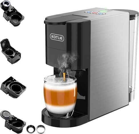 KOTLIE Espresso Machine,Set volume freely,4 in 1 Single Serve Coffee Maker for Nespresso original/K cup/Coffee Powder/illy 44mm ESE coffee,19Bar Espresso Maker in Saudi Arabia