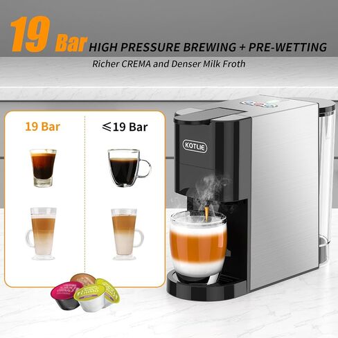 KOTLIE Espresso Machine,Set volume freely,4 in 1 Single Serve Coffee Maker for Nespresso original/K cup/Coffee Powder/illy 44mm ESE coffee,19Bar Espresso Maker in Saudi Arabia