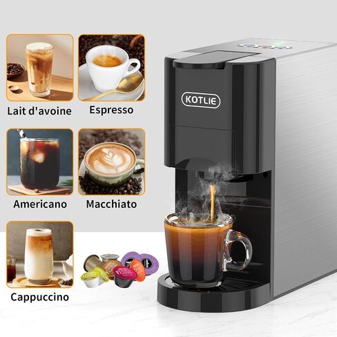 KOTLIE Espresso Machine,Set volume freely,4 in 1 Single Serve Coffee Maker for Nespresso original/K cup/Coffee Powder/illy 44mm ESE coffee,19Bar Espresso Maker in Saudi Arabia