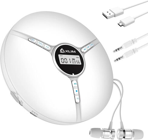 مشغل أقراص مضغوطة محمول من KLIM Discman مع سماعات رأس، بطارية مدمجة - إصدار 2023 - مشغلات أقراص مضغوطة للمنزل والسيارة - متوافقة مع بطاقة SD، CD، CD-R، CD-RW، MP3، WMA - 5 تأثيرات EQ - مشغل أقراص Walkman CD - خشب in Kuwait