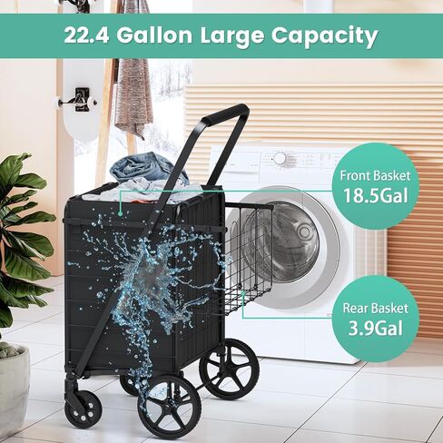 Folding Shopping Cart with Brake Swivel Wheels, Jumbo Grocery Cart with Waterproof Bag & Double Basket, 340lbs Portable Heavy Duty Utility Cart for Shopping/Laundry/Condo in Saudi Arabia