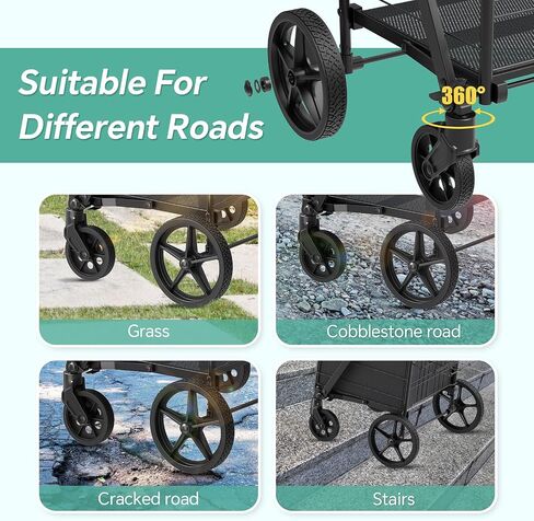 Folding Shopping Cart with Brake Swivel Wheels, Jumbo Grocery Cart with Waterproof Bag & Double Basket, 340lbs Portable Heavy Duty Utility Cart for Shopping/Laundry/Condo in Saudi Arabia