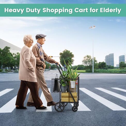 Folding Shopping Cart with Brake Swivel Wheels, Jumbo Grocery Cart with Waterproof Bag & Double Basket, 340lbs Portable Heavy Duty Utility Cart for Shopping/Laundry/Condo in Saudi Arabia