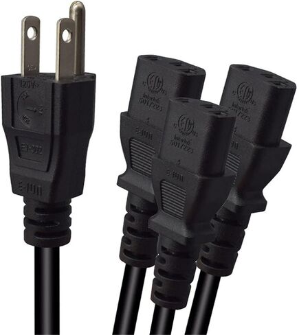 NEMA 5-15P إلى 3X C13 - كابل C13 Y، كابل مقسم سلك الطاقة Y - طاقة 3 أجهزة، قابس أمريكي 3 أقطاب إلى 3 C13 سلك مقسم طاقة الكمبيوتر (5-15P إلى 3X C13 (3.2FT/1M)) in Kuwait