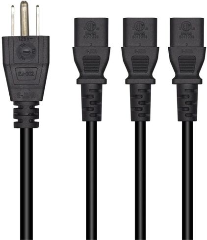 NEMA 5-15P إلى 3X C13 - كابل C13 Y، كابل مقسم سلك الطاقة Y - طاقة 3 أجهزة، قابس أمريكي 3 أقطاب إلى 3 C13 سلك مقسم طاقة الكمبيوتر (5-15P إلى 3X C13 (3.2FT/1M)) in Kuwait
