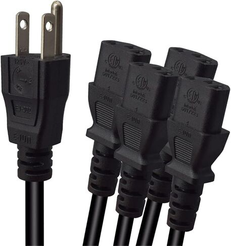 NEMA 5-15P إلى 3X C13 - كابل C13 Y، كابل مقسم سلك الطاقة Y - طاقة 3 أجهزة، قابس أمريكي 3 أقطاب إلى 3 C13 سلك مقسم طاقة الكمبيوتر (5-15P إلى 3X C13 (3.2FT/1M)) in Kuwait