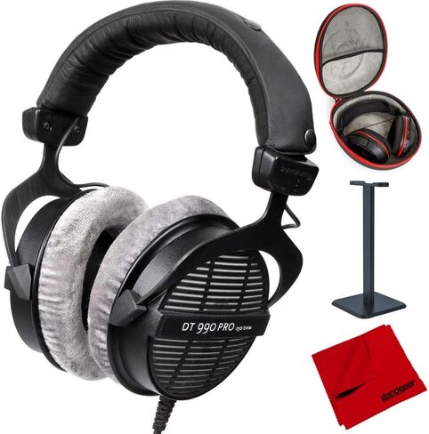 سماعات رأس Beyerdynamic DT-990-Pro-250 احترافية مفتوحة صوتيًا 250 أوم (459038) مع حافظة سماعة رأس كاملة الحجم وحامل سماعة رأس وقطعة قماش للتنظيف من الألياف الدقيقة in Kuwait