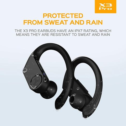 Treblab X3 Pro - سماعات أذن لاسلكية حقيقية مع خطافات أذن - عمر بطارية 45 ساعة، بلوتوث 5.0 مع aptX، سماعات رأس مقاومة للماء IPX7 - سماعات بلوتوث TWS مع علبة شحن للرياضة والجري (متجددة) in Saudi Arabia