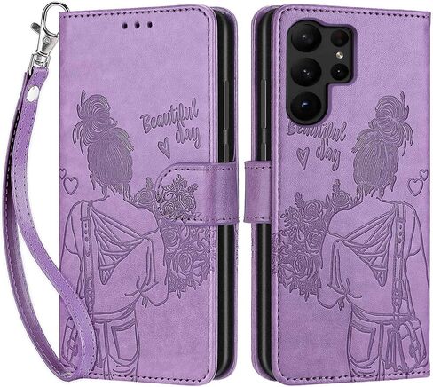 مصمم لهاتف Samsung Galaxy S23 Ultra، غطاء قابل للطي للسيدات مع حامل من جلد البولي يوريثان المنقوش وفتحات لبطاقات الائتمان وحزام المعصم لهاتف Samsung S23 Ultra 5G (فراشة ذهبية وردية) in Kuwait