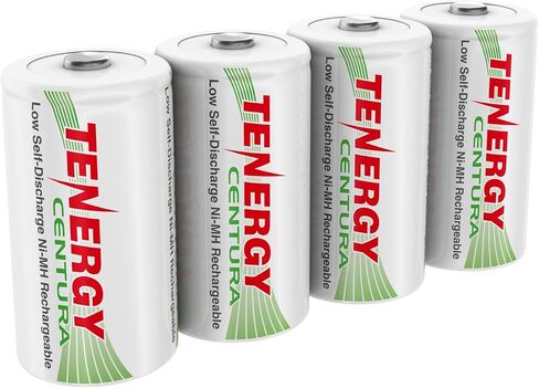 Tenergy Centura 1.2V NiMH Rechargeable D Battery, 8000mAh Low Self Discharge D Cell Batteries, Pre-Charged D Size Battery, 4 Pack, UL Certified in Saudi Arabia