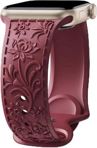 Floral Engraved Band Compatible with Apple Watch Band 40mm 41mm 38mm 42mm 44mm 45mm 49mm Women,Silicone Strap for iWatch Series SE Ultra 9 8 7 6 5 4 3 in Saudi Arabia