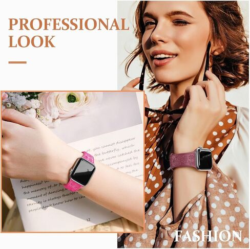Floral Engraved Band Compatible with Apple Watch Band 40mm 41mm 38mm 42mm 44mm 45mm 49mm Women,Silicone Strap for iWatch Series SE Ultra 9 8 7 6 5 4 3 in Saudi Arabia