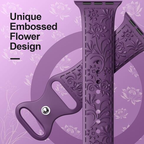 Floral Engraved Band Compatible with Apple Watch Band 40mm 41mm 38mm 42mm 44mm 45mm 49mm Women,Silicone Strap for iWatch Series SE Ultra 9 8 7 6 5 4 3 in Saudi Arabia