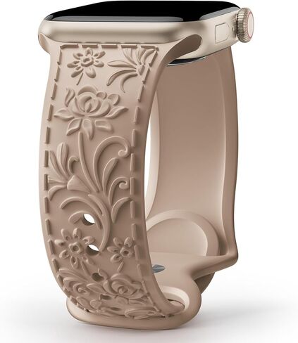 سوار منقوش بالزهور متوافق مع سوار ساعة Apple 40 مم 41 مم 38 مم 42 مم 44 مم 45 مم 49 مم للنساء، حزام سيليكون لسلسلة iWatch SE Ultra 9 8 7 6 5 4 3 in Kuwait