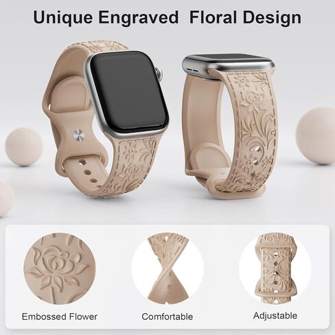 سوار منقوش بالزهور متوافق مع سوار ساعة Apple 40 مم 41 مم 38 مم 42 مم 44 مم 45 مم 49 مم للنساء، حزام سيليكون لسلسلة iWatch SE Ultra 9 8 7 6 5 4 3 in Kuwait