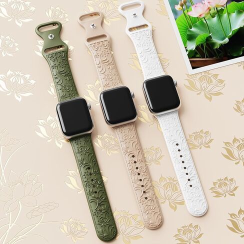 سوار منقوش بالزهور متوافق مع سوار ساعة Apple 40 مم 41 مم 38 مم 42 مم 44 مم 45 مم 49 مم للنساء، حزام سيليكون لسلسلة iWatch SE Ultra 9 8 7 6 5 4 3 in Kuwait