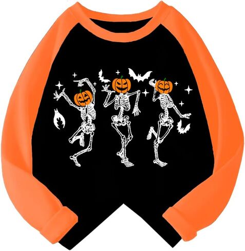 Kids Halloween Shirt Boys Girls Skeleton Pumpkin Ghost Glow in The Dark Graphic Tees Raglan Toddler Long Sleeve T-Shirt Tops in Saudi Arabia